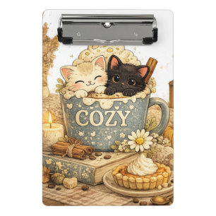 Mini Porte-bloc livre, une tasse, chats à thé, vibrations chaudes,