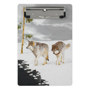 Mini Porte-bloc Loups en peinture sur neige - Art original de la f