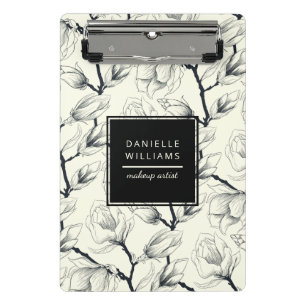 Mini Porte-bloc Magnolia Botanique Élégante Noire et Hors Blanc