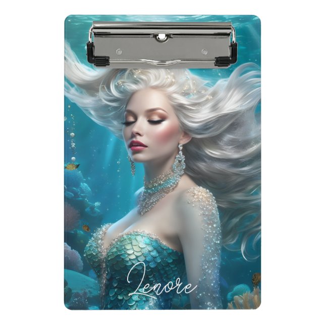Mini Porte-bloc Mermaid cheveux en argent Turquoise Océan (Devant)