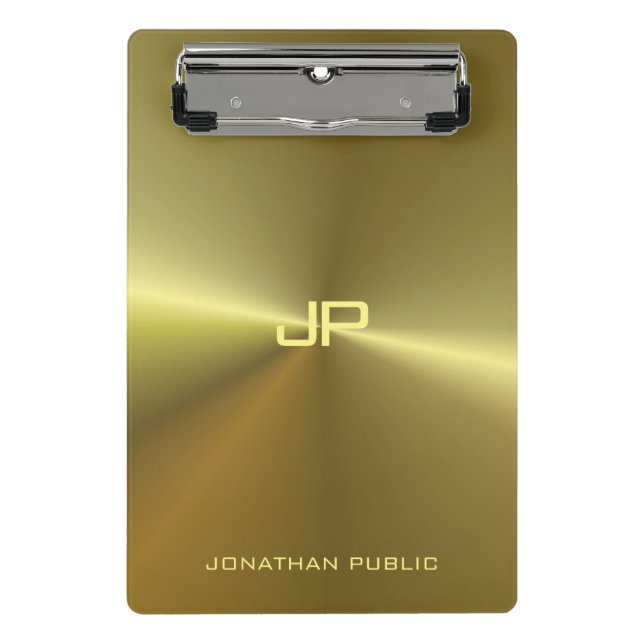 Mini Porte-bloc Métallurgie Or Moderne Élégant Monogramme (Devant)