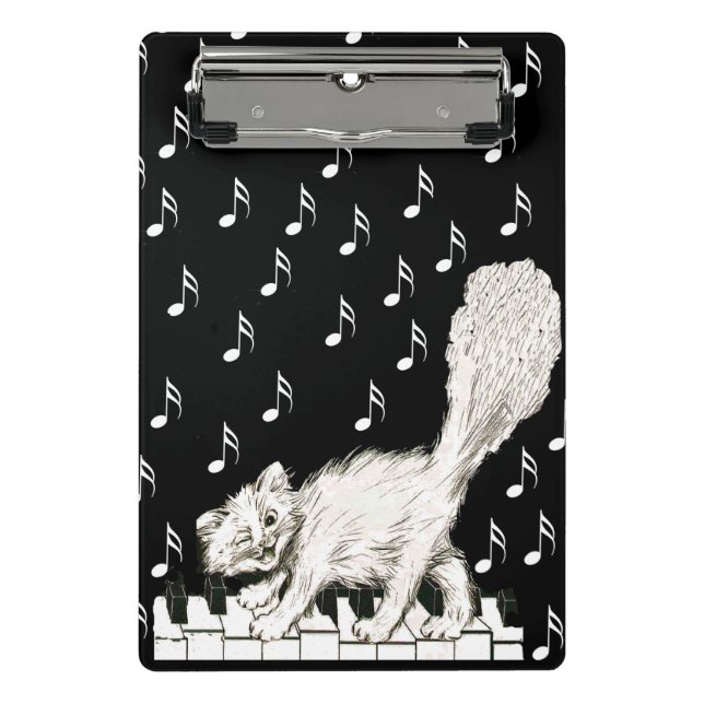 Mini Porte-bloc Mignonne Chat Blanc Danser sur Piano Keyes Dessine (Devant)