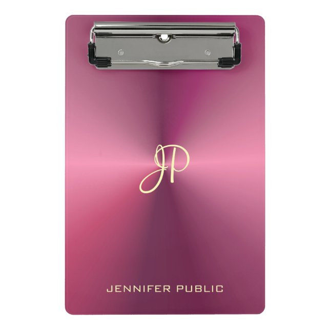 Mini Porte-bloc Modèle de monogramme moderne rose au look métalliq (Devant)