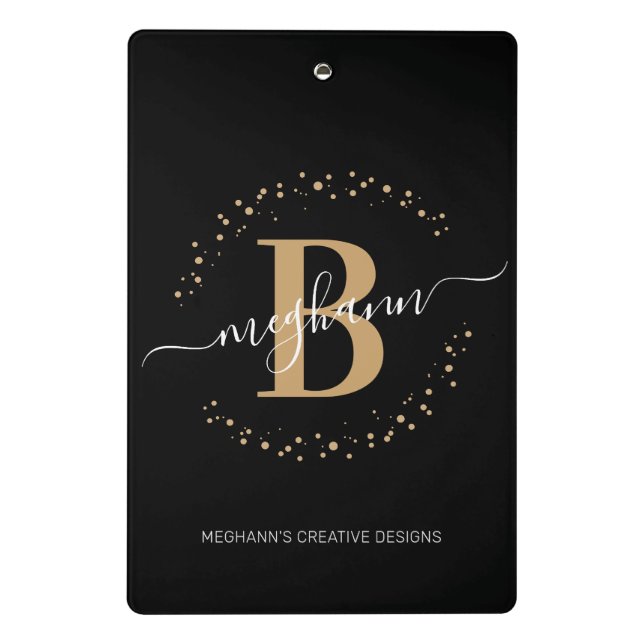 Mini Porte-bloc Modern Girly Black Gold Nom Script Monogramme (Dos)