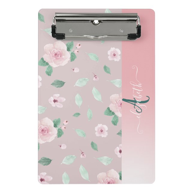 Mini Porte-bloc Monogramme Chic Fleurs Aquarelles (Devant)