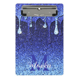 Mini Porte-bloc Monogramme de Parties scintillant de la Marine Ble