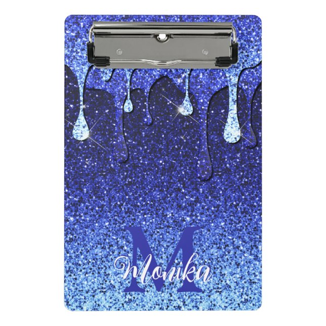 Mini Porte-bloc Monogramme de Parties scintillant de la Marine Ble (Devant)