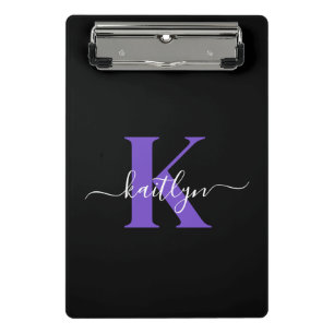 Mini Porte-bloc Monogramme de script moderne violet noir