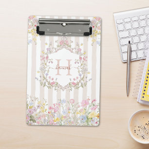 Mini Porte-bloc Monogramme Fleurs Colorées Style Rococo Rayures