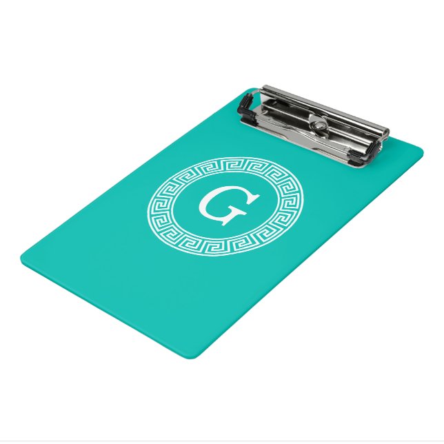 Mini Porte-bloc Monogramme initial turquoise Wht Key grecque (Angle3)