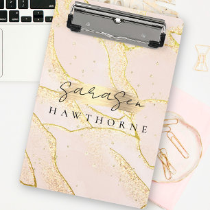 Mini Porte-bloc Monogramme moderne Script Blush Pink Gold Foil