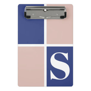 Mini Porte-bloc Monogramme Moderne Tendance Bleu Nuit Rose Pâle