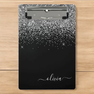 Mini Porte-bloc Monogramme Nom Paillettes Argent Noir Fille