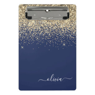 Mini Porte-bloc Monogramme Nom Paillettes Bleu Marine Or Féminin