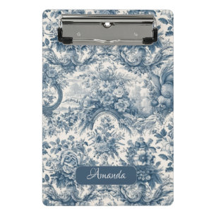 Mini Porte-bloc monogramme vintage fleuri Blue toile de jouy