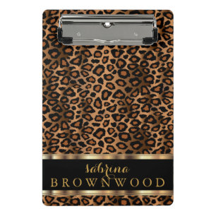 Mini Porte-bloc Motif de peau de léopard Brown et d'or