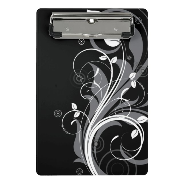 Mini Porte-bloc Motif floral gris sur le noir (Devant)
