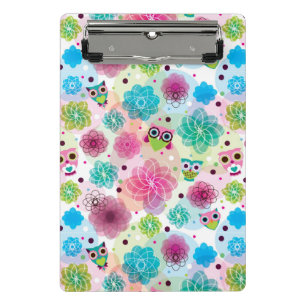 Mini Porte-bloc Motif mignon d'arrière - plan de hibou de fleur