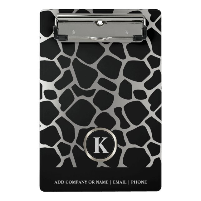 Mini Porte-bloc Motif Monogram Silver et Black Giraffe (Devant)