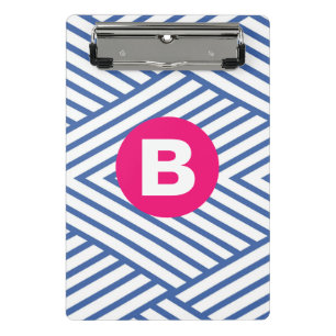 Mini Porte-bloc Motif rayé bleu abstrait avec monogramme rose