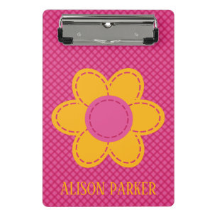 Mini Porte-bloc Motif rose plaid et fleurs cousues jaunes
