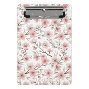Mini Porte-bloc Motif Sakura en fleurs de cerises roses sur blanc 