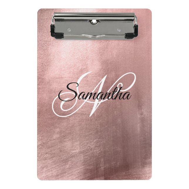 Mini Porte-bloc Noir et blanc fantaisie Monogramme Rose Gold Foil (Devant)