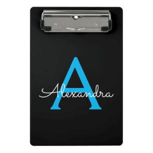 Mini Porte-bloc Nom de monogramme féminin écriture bleu noir