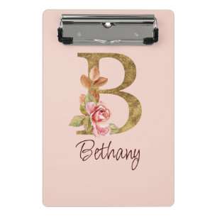 Mini Porte-bloc Nom personnalisé Blush Rose doré Lettre B