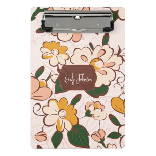 Mini Porte-bloc Nom personnalisé Floral Vintage Marron Crème Esqui