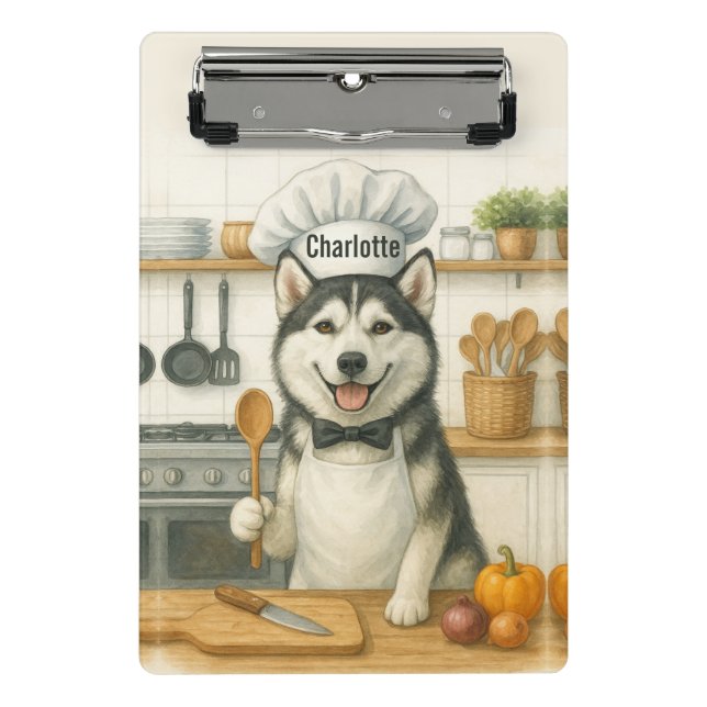 Mini Porte-bloc Nom personnalisé Funny Siberian Husky Chien Chef (Devant)