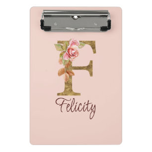 Mini Porte-bloc Nom personnalisé lettre F or rose blush papier d'o