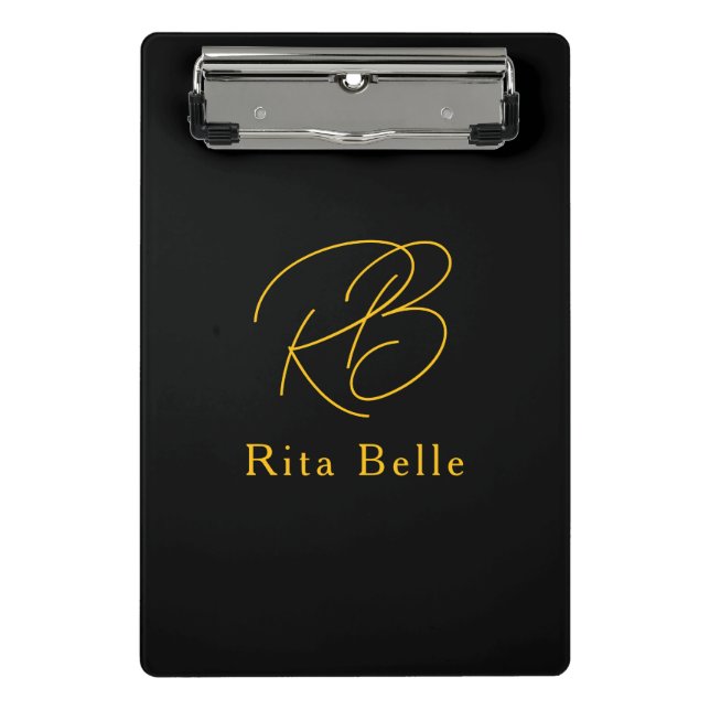 Mini Porte-bloc Or Noir Nom Personnalisé Élégant (Devant)