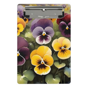 Mini Porte-bloc Pansies jaunes et violets aquarelle