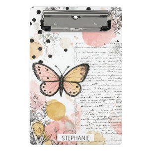 Mini Porte-bloc Papillon à l'aquarelle Rose Or Art Boho Nature