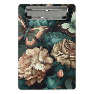 Mini Porte-bloc Papillons et fleurs design classique foncé