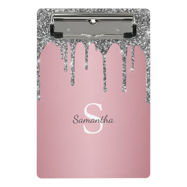 Mini Porte-bloc Parties scintillant argent Rose or rose  Nom (Devant)