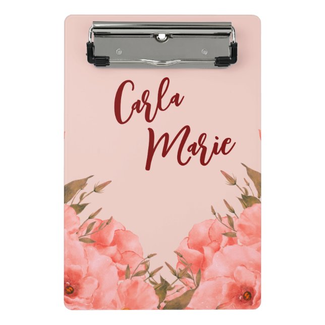 Mini Porte-bloc Personalized Mini Clipboard | Pink Floral Design (Devant)