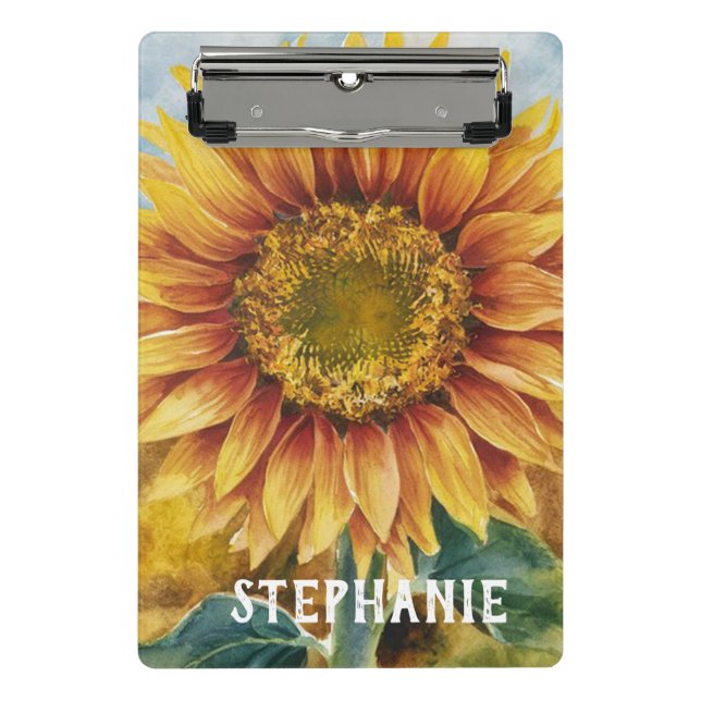 Mini Porte-bloc Personnalisé Ajouter Votre Nom Tournesol Aquarelle (Devant)
