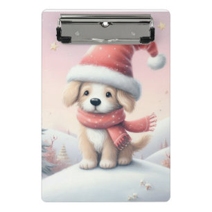 Mini Porte-bloc Petit chiot de Noël en chapeau santa