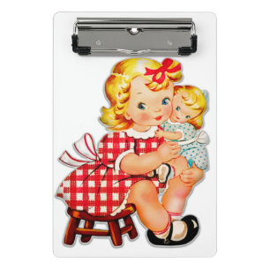 Mini Porte-bloc Petite fille retro vintage poupée