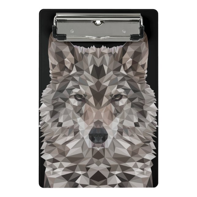 Mini Porte-bloc Portrait géométrique du loup gris (Devant)