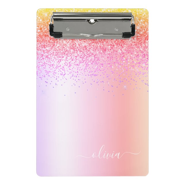 Mini Porte-bloc Rainbow Pastel Girly Parties scintillant Metal Nom (Devant)
