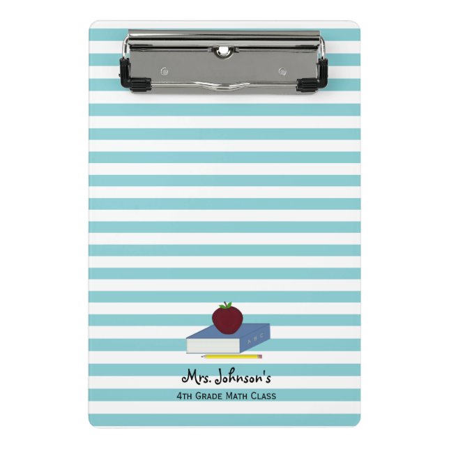 Mini Porte-bloc Rayure blanche bleue d'Apple de professeur (Devant)