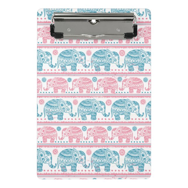 Mini Porte-bloc Rose et motif ethnique turquoise d'éléphant (Devant)