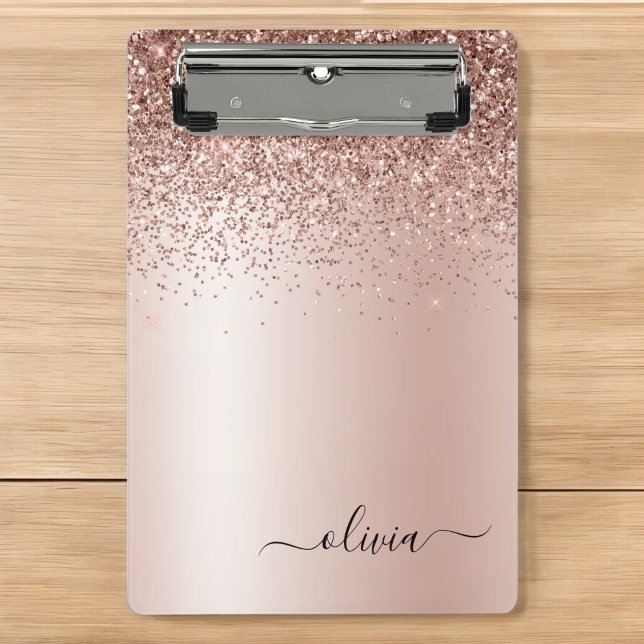 Mini Porte-bloc Rose Gold - Rose Pâle Pailleur Monogramme Nom (Créateur téléchargé)