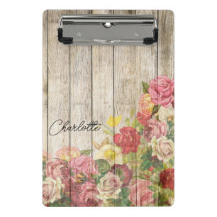 Mini Porte-bloc Roses Aquarelles Vintage & Planchette en Bois Rust