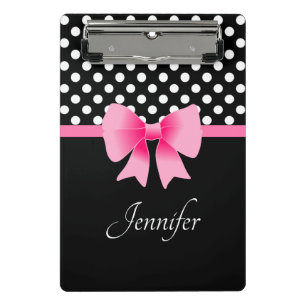 Mini Porte-bloc Ruban rose Noir & Blanc Pois Nom
