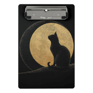 Mini Porte-bloc Silhouette de chat noir contre une lune d'or