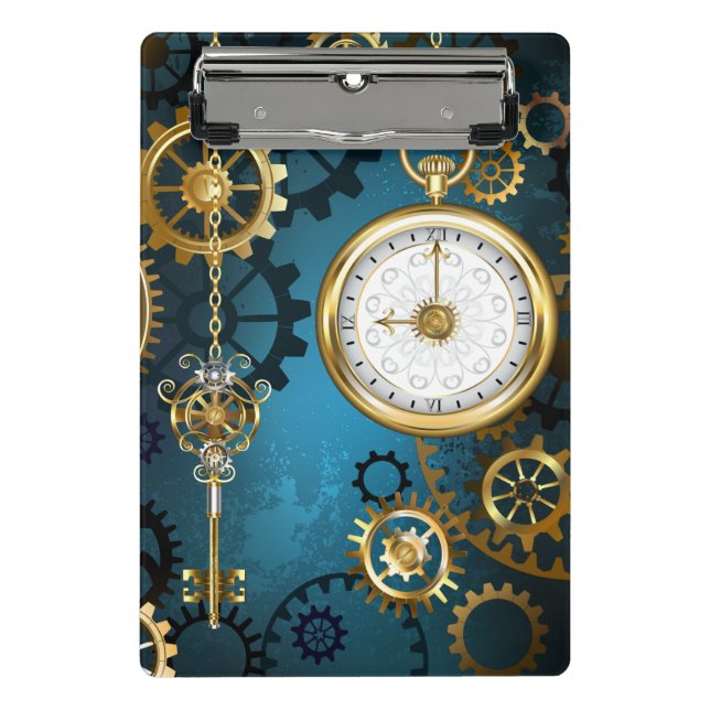 Mini Porte-bloc Steampunk Arrière - plan turquoise avec Gears (Devant)